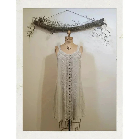 Vintage Floral Sage Grey Cottagecore Hippie Gypsy Shabby Chic Shift Dress - Picture 1 of 4
